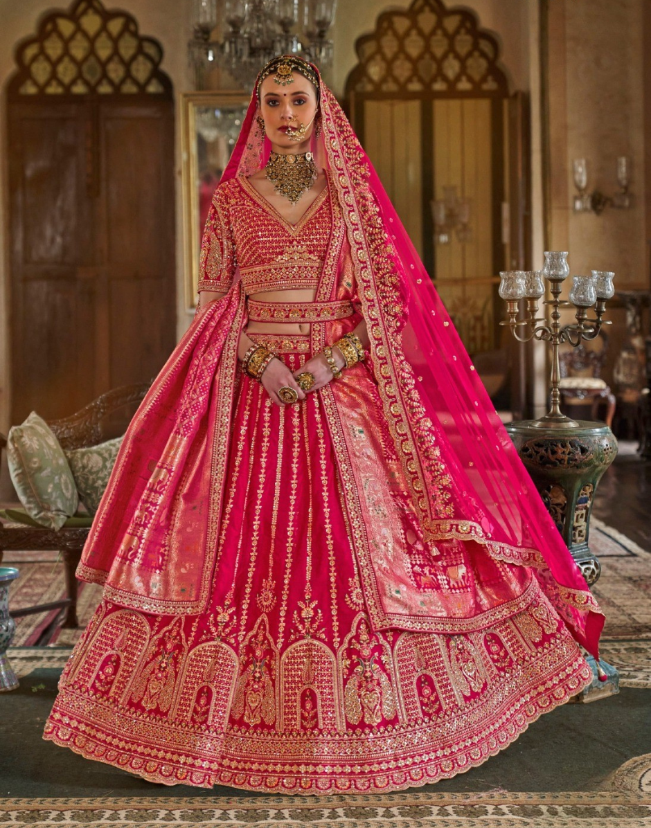 Luxury Art Silk Heavy Embroidered Lehenga Blouse with Net Dupatta Perfect for Weddings & Festive Occasions - Buy