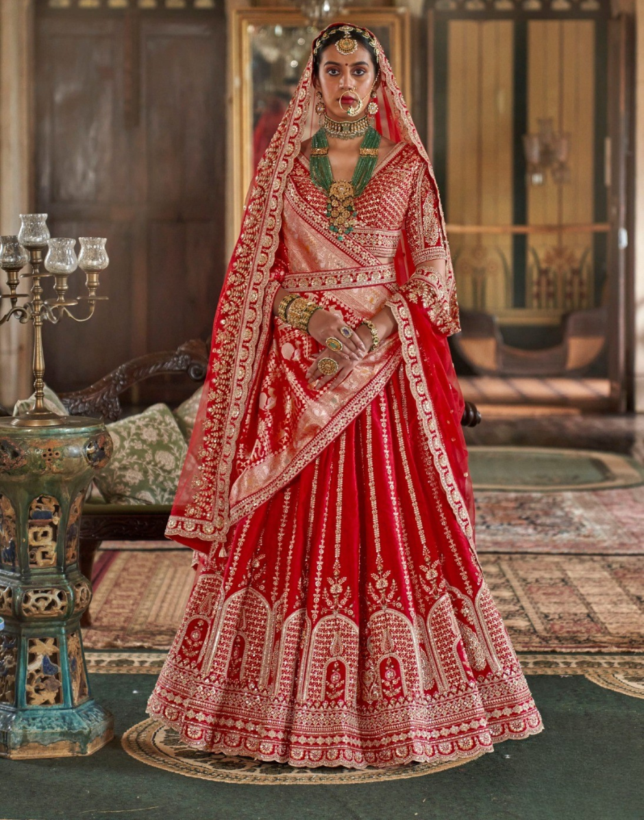 Luxury Art Silk Heavy Embroidered Lehenga Blouse with Net Dupatta Perfect for Weddings & Festive Occasions - Buy_3