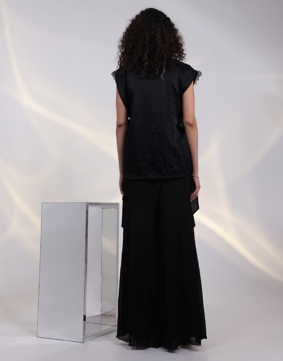 Luxury Black Three-Piece Set Long Bustier, Straight Trousers & Embroidered Jacket_2