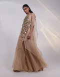 Luxury Champagne Gold Three-Piece Kaftan Set Organza Overlay, Tissue Inner & Palazzos_2