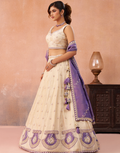 Luxury Cream Beaded & Sequins Embroidered Jacquard Lehenga Choli for Wedding Occasions_2