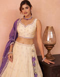 Luxury Cream Beaded & Sequins Embroidered Jacquard Lehenga Choli for Wedding Occasions_3
