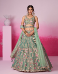 Luxury Designer Lehenga Set in Net with Heavy Embroidery Moti, Sequins, Mirrors & Signature Tassels