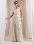 Luxury Ivory Ensemble Sculpted Corset, Palazzo Pants & Statement Organza Overlay