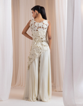 Luxury Ivory Ensemble Sculpted Corset, Palazzo Pants & Statement Organza Overlay_1