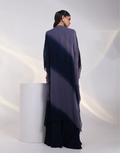 Luxury Navy Grey Kaftan Set with Front Silver Embellishments and Flared Pants_3