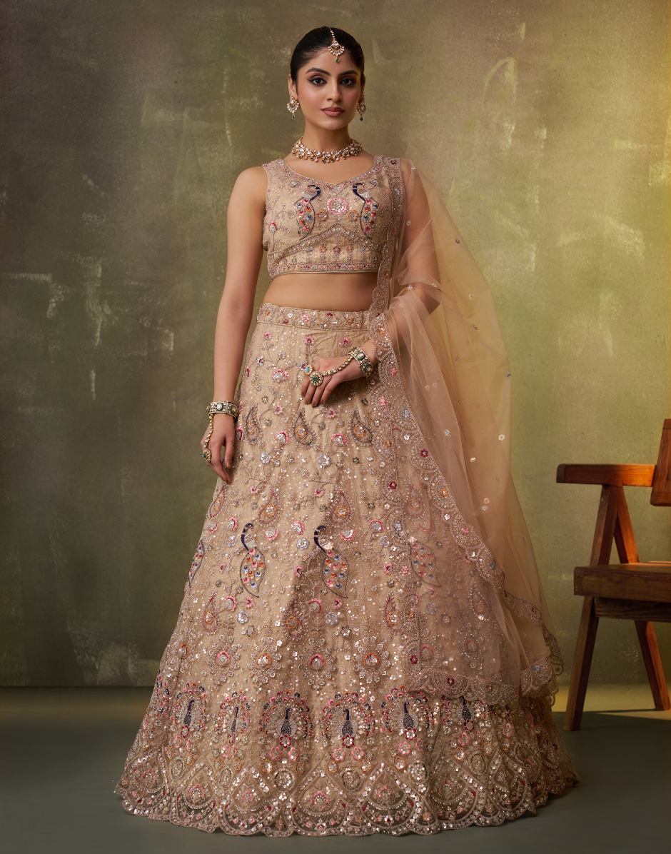 Luxury Net Fabric Lehenga Choli Featuring Intricate Sequins Embroidery with Dupatta - Buy
_1