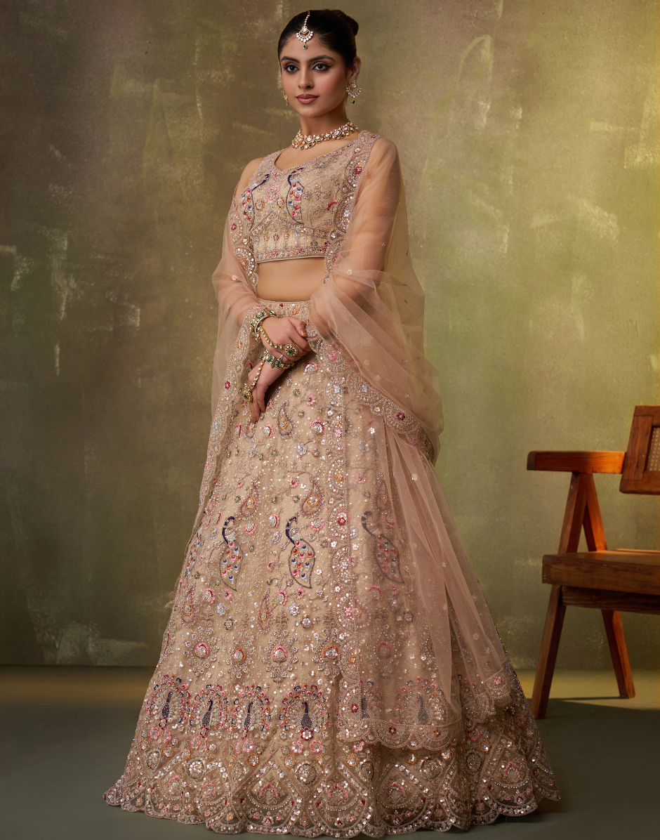 Luxury Net Fabric Lehenga Choli Featuring Intricate Sequins Embroidery with Dupatta - Buy_2