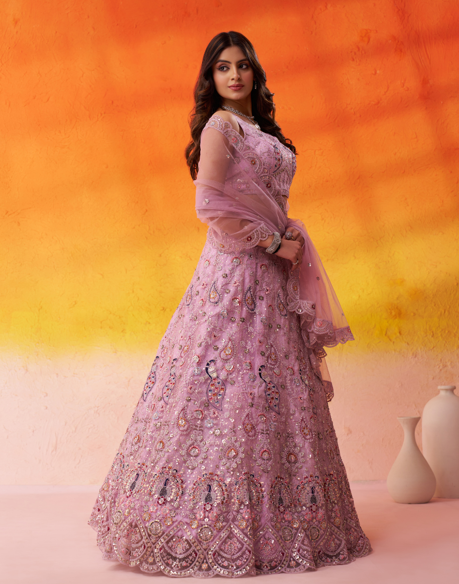 Luxury Net Fabric Lehenga Choli Featuring Intricate Sequins Embroidery with Dupatta - Buy_5