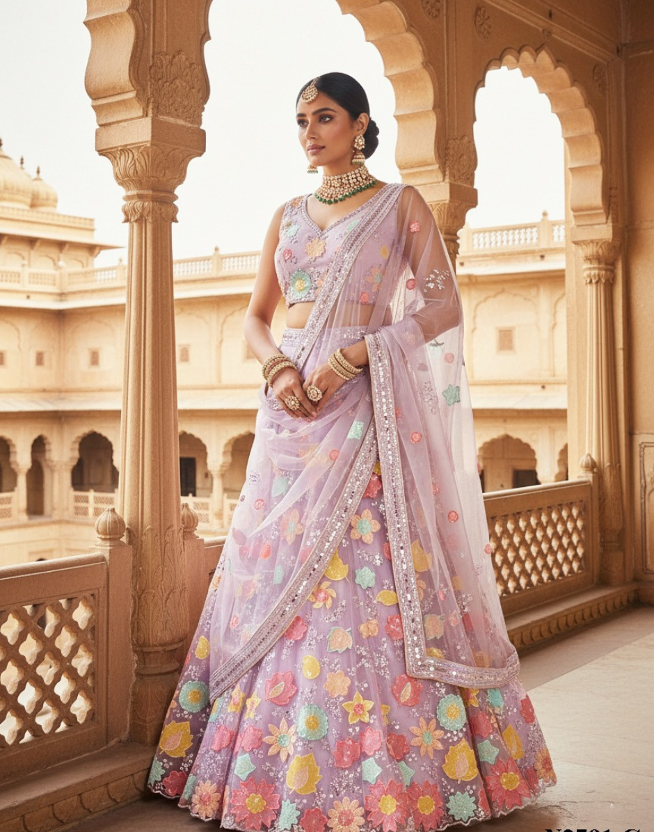 Luxury Net Lehenga Blouse & Dupatta with Thread & Sequin Embroidery Perfection_1