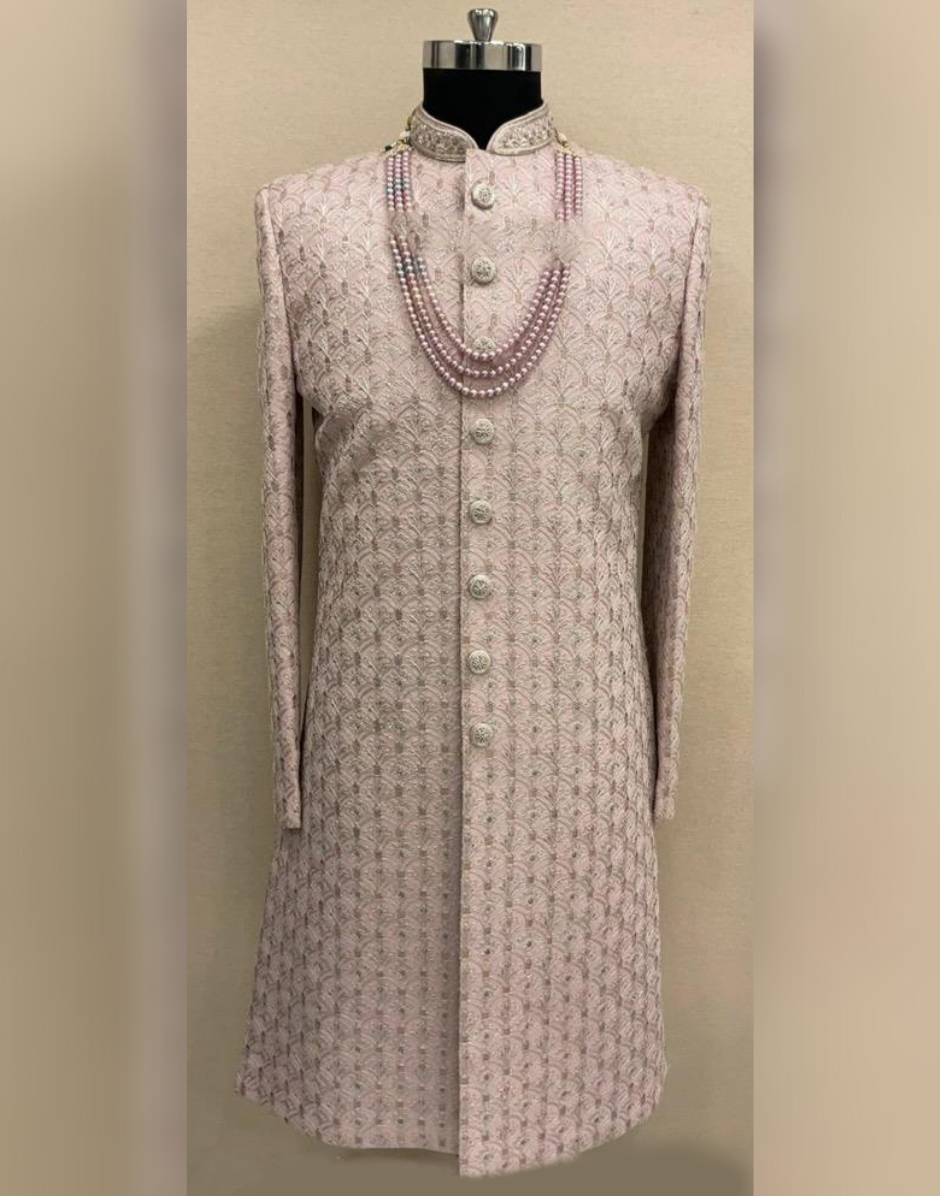 Luxury Onion Sherwani Ensemble with Embroidery & Embellished Accents