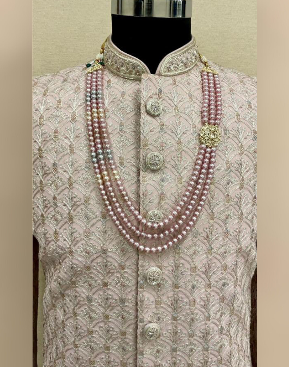 Luxury Onion Sherwani Ensemble with Embroidery & Embellished Accents