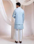 Luxury Sky-Blue Nehru Jacket Set Diamond-Textured Beadwork with Chandari Kurta and Cotton Trousers_2