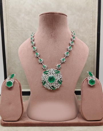Luxury Stone-Studded Necklace with Matching Earrings Party Wear Jewelry