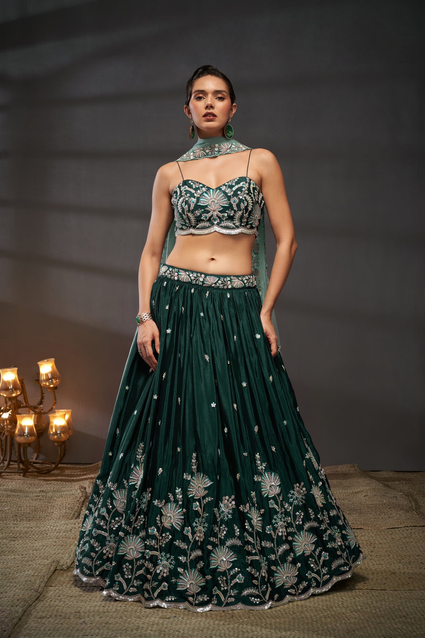 Classy Green Georgette Lehenga Choli with Sequins - Rent