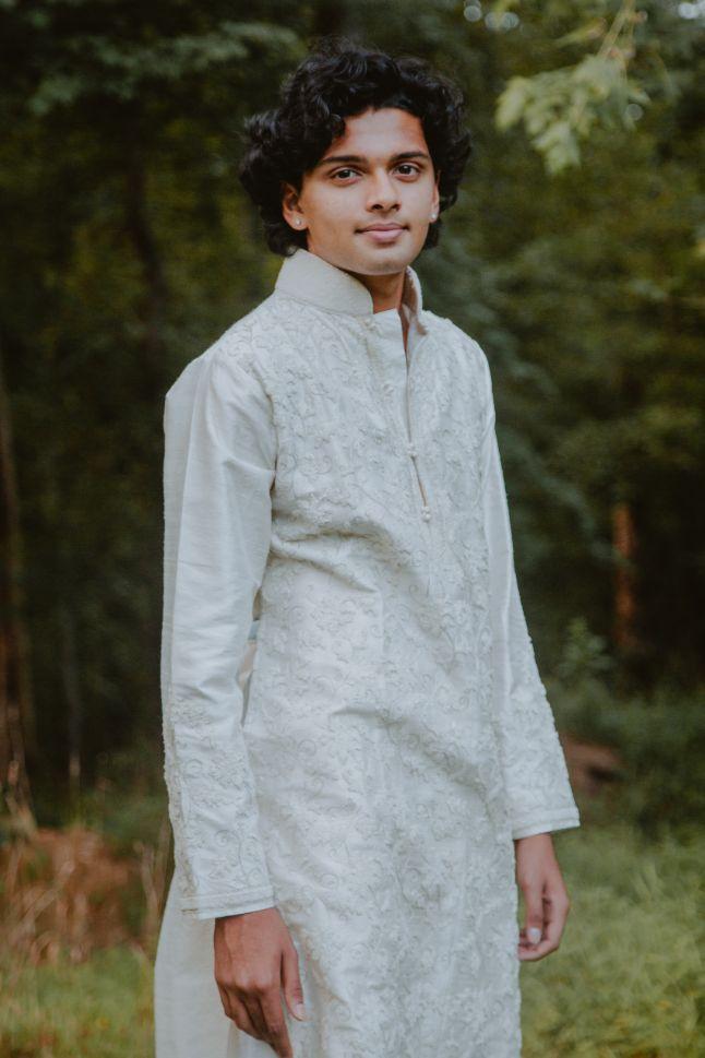 White Colour embroidered Silk Sherwani - Clearance