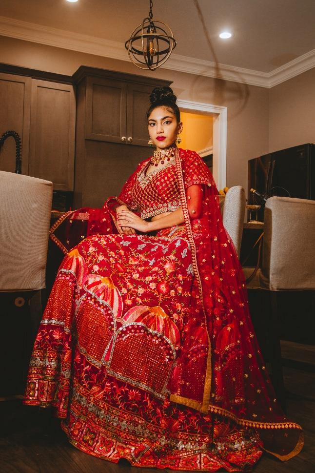 Red Embroidered  Bridal Lehenga Choli - Rent - Glamourental