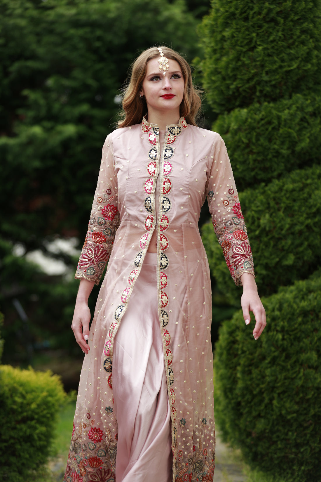 Elegant Pink Anarkali With Stunning Jacket - Rent