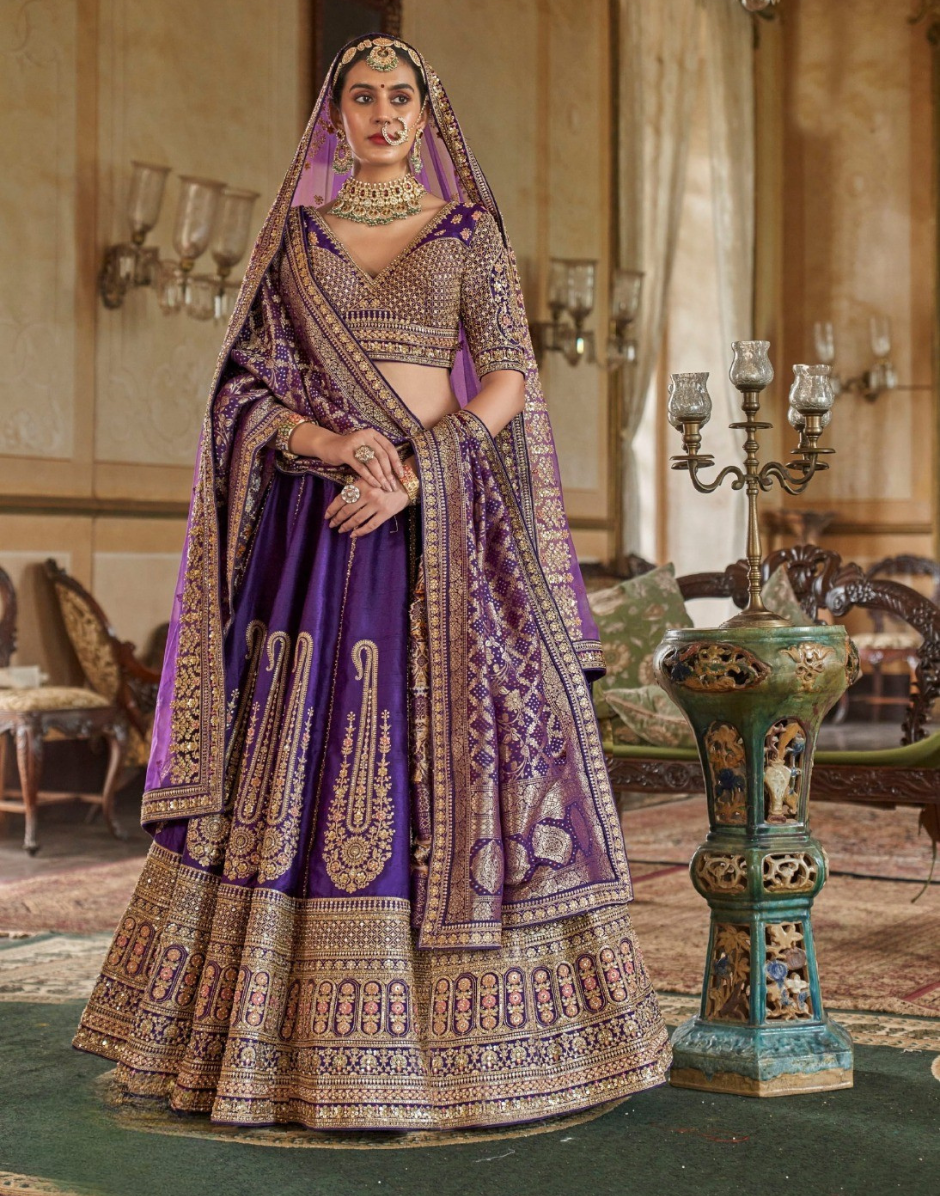 Majestic Art Silk Heavy Work Lehenga Set with Embroidery & Embellishments Ideal for Brides & Bridesmaids - Buy