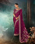 Majestic Magenta Handcrafted Saree Luxurious Aari and Handwork Detailing for Special Occasions - Buy