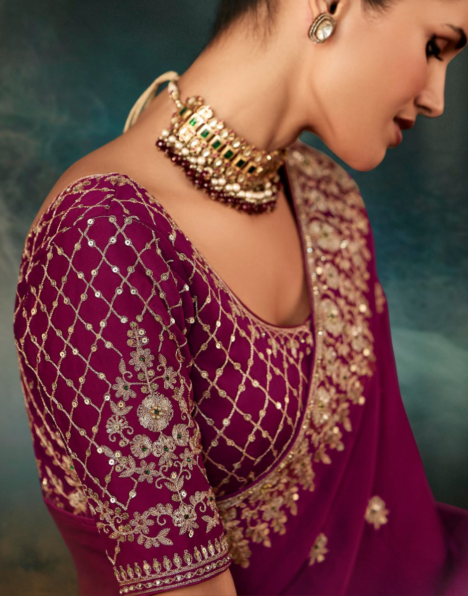 Majestic Magenta Handcrafted Saree Luxurious Aari and Handwork Detailing for Special Occasions - Buy_1