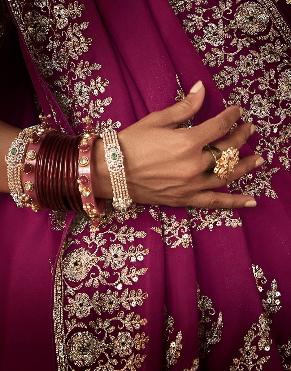 Majestic Magenta Handcrafted Saree Luxurious Aari and Handwork Detailing for Special Occasions - Buy_2