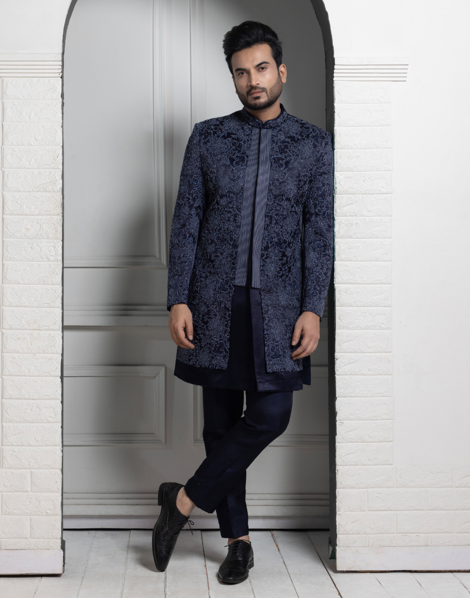 Majestic Midnight Hues Bandhgala Kurta Set Sophistication in Every Stitch