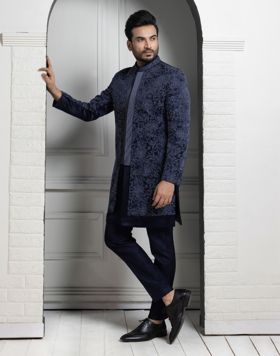 Majestic Midnight Hues Bandhgala Kurta Set Sophistication in Every Stitch