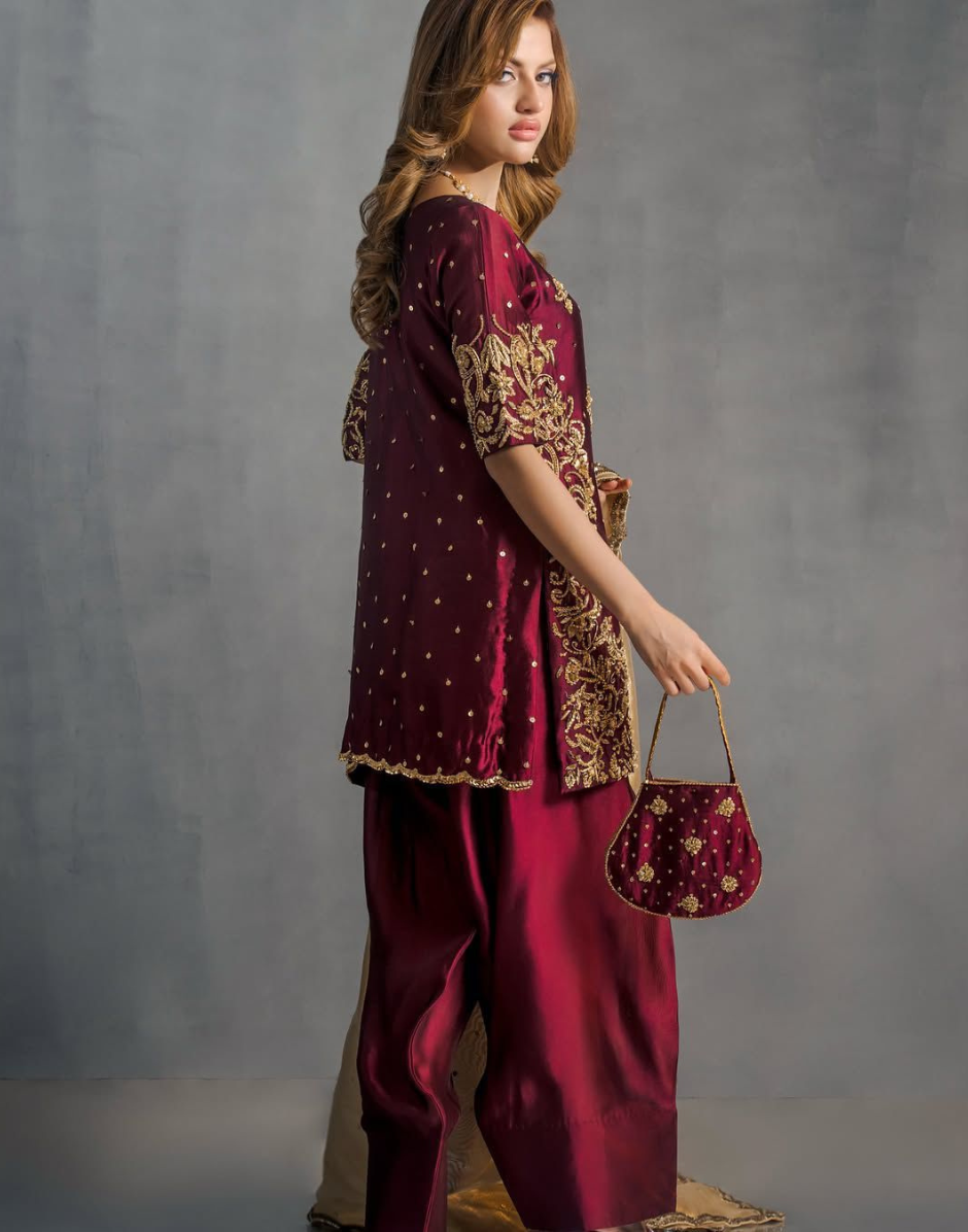 Maroon Sequin Embroidered Punjabi Salwar Suit Set with Stylish Dupatta_1