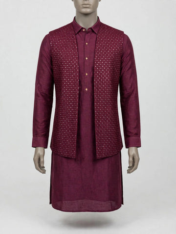 Maroon Embroidered Indo-Western Look - RENT