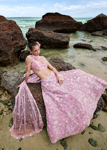 Mauve Organza Sequins, Zarkan and thread embroidery  Lehenga choli & Dupatta
