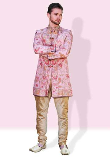 Mauve Pink Silk Royal Sherwani - Rent