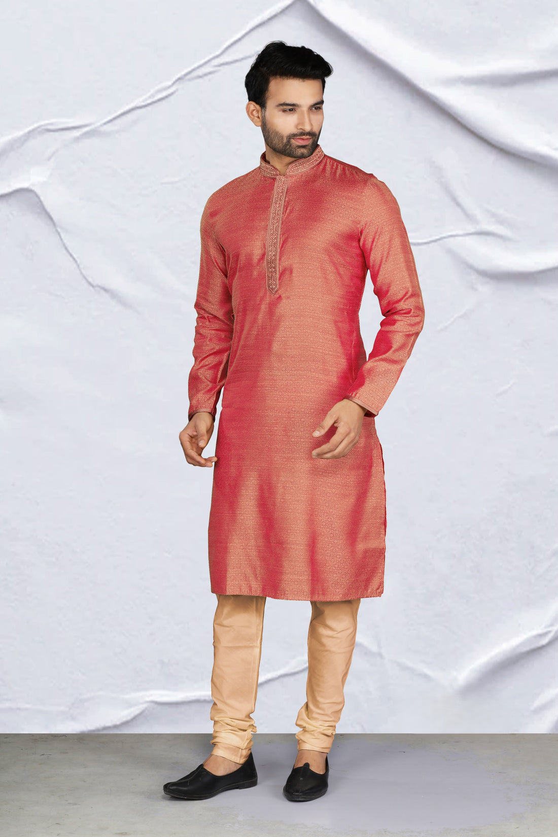 Men Coral Printed Poly Jacquard Kurta Pyjama