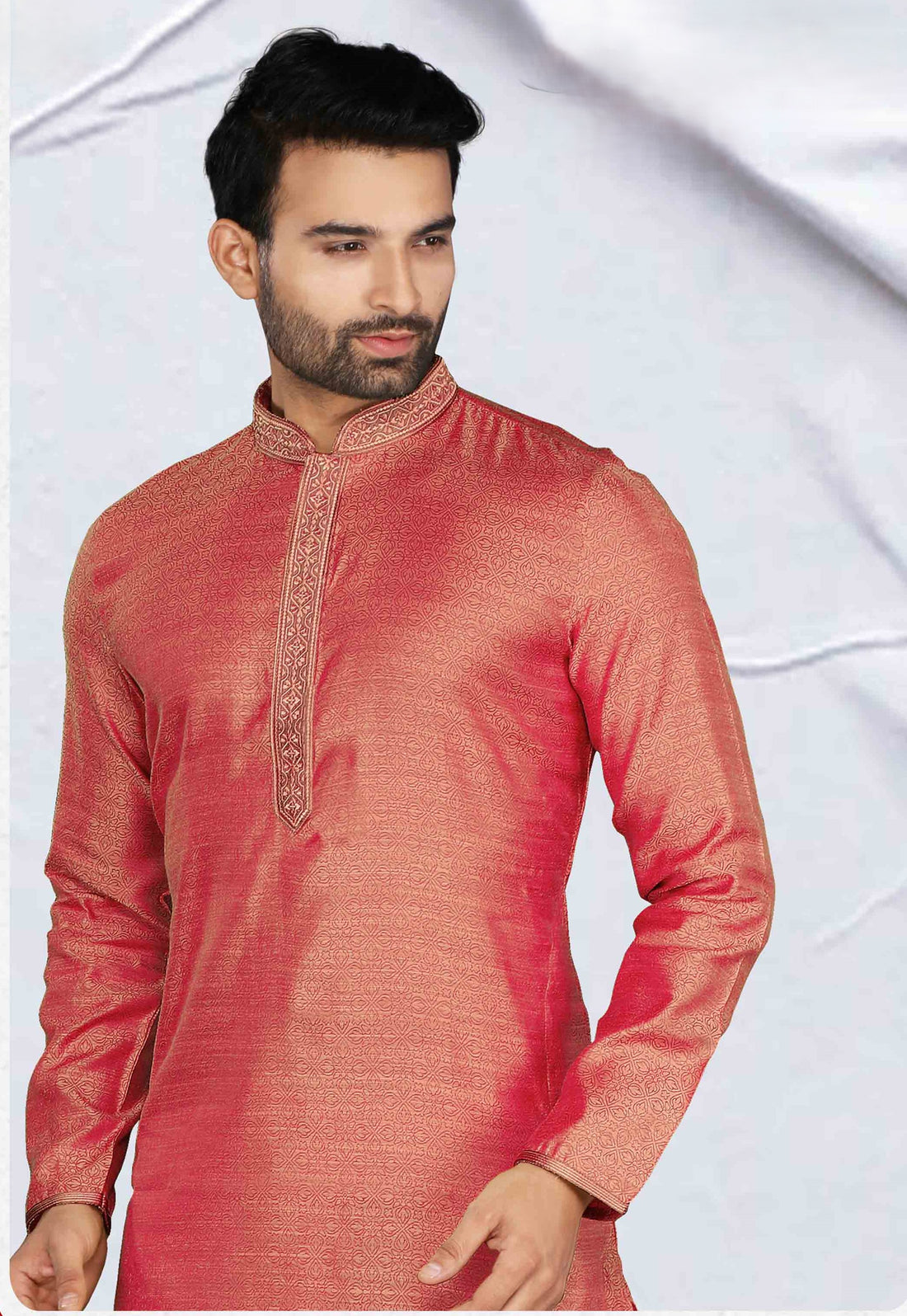 Men Coral Printed Poly Jacquard Kurta Pyjama