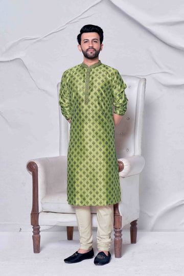 Men Green Floral Digital Print Poly Blend Kurta Pyjama