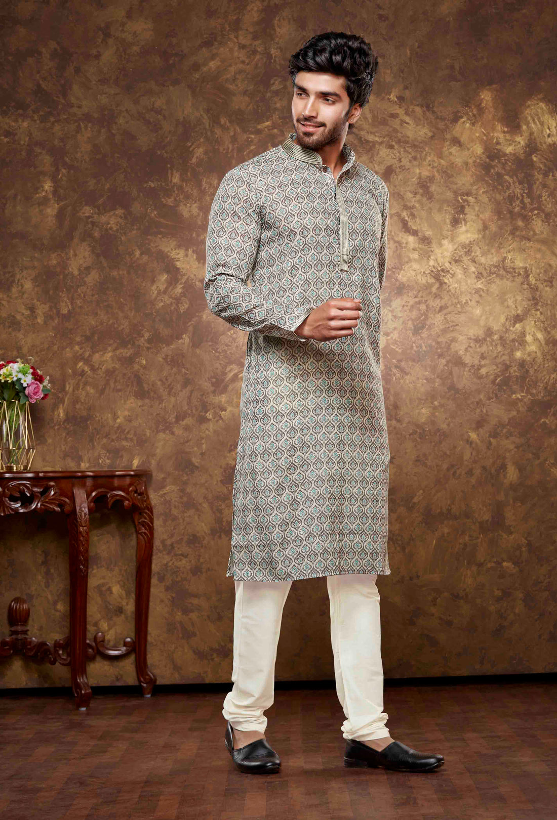 Men Multicoloured Digital Print Poly Cotton Kurta Pyjama