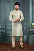 Men Silver Self Design Jacquard Kurta Pyjama