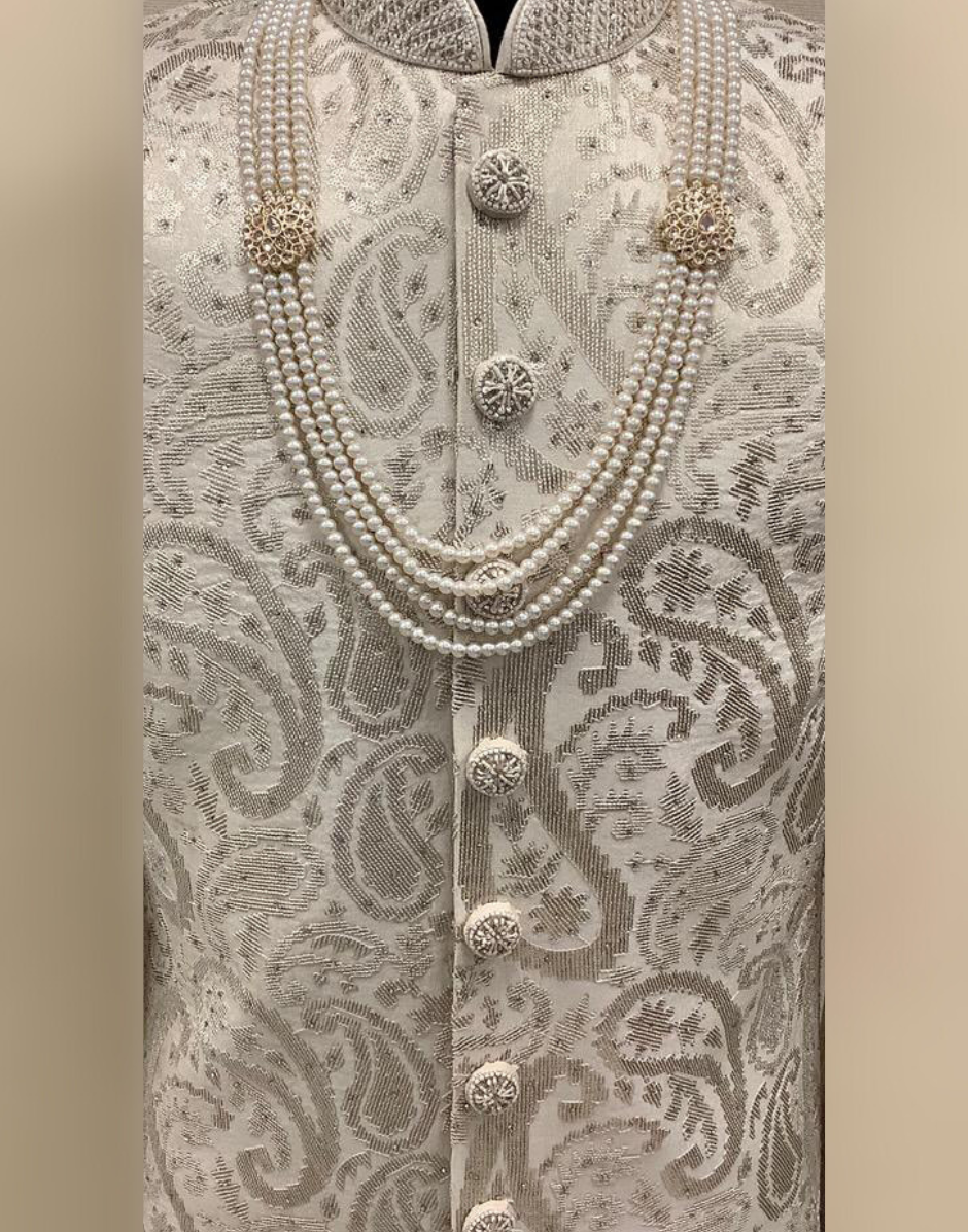 Men’s Dark Fawn Embellished Sherwani Set Luxury Wedding Attire_1