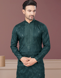 Men’s Embroidered Kurta Pajama in Green Sequin & Paisley Detailing_2