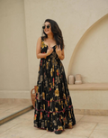 Midnight Elegance Black Rayon Fully Flared Digital Print Ethnic Gown_2