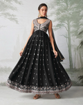 Midnight Muse Black Embroidered Anarkali Set with Graceful Dupatta Timeless Ethnic Charm - Buy_2
