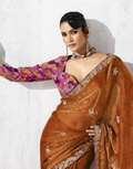 Minimalist Elegance Brown Embroidered Saree and Printed Blouse - Buy_2