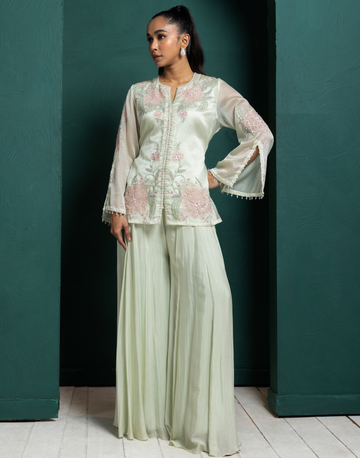Mint Whisper Embroidered Jacket Set