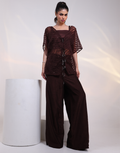 Mocha Brown Three-Piece Co-Ord Set with Bustier, Sheer Kaftan Top & Cutdana Detailing