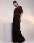 Mocha Brown Three-Piece Co-Ord Set with Bustier, Sheer Kaftan Top & Cutdana Detailing_1