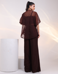Mocha Brown Three-Piece Co-Ord Set with Bustier, Sheer Kaftan Top & Cutdana Detailing_3