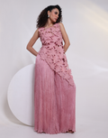 Modern Pink Bustier & Palazzo Set with Structured Asymmetrical Organza Overlay