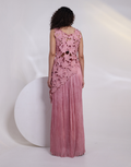 Modern Pink Bustier & Palazzo Set with Structured Asymmetrical Organza Overlay_2