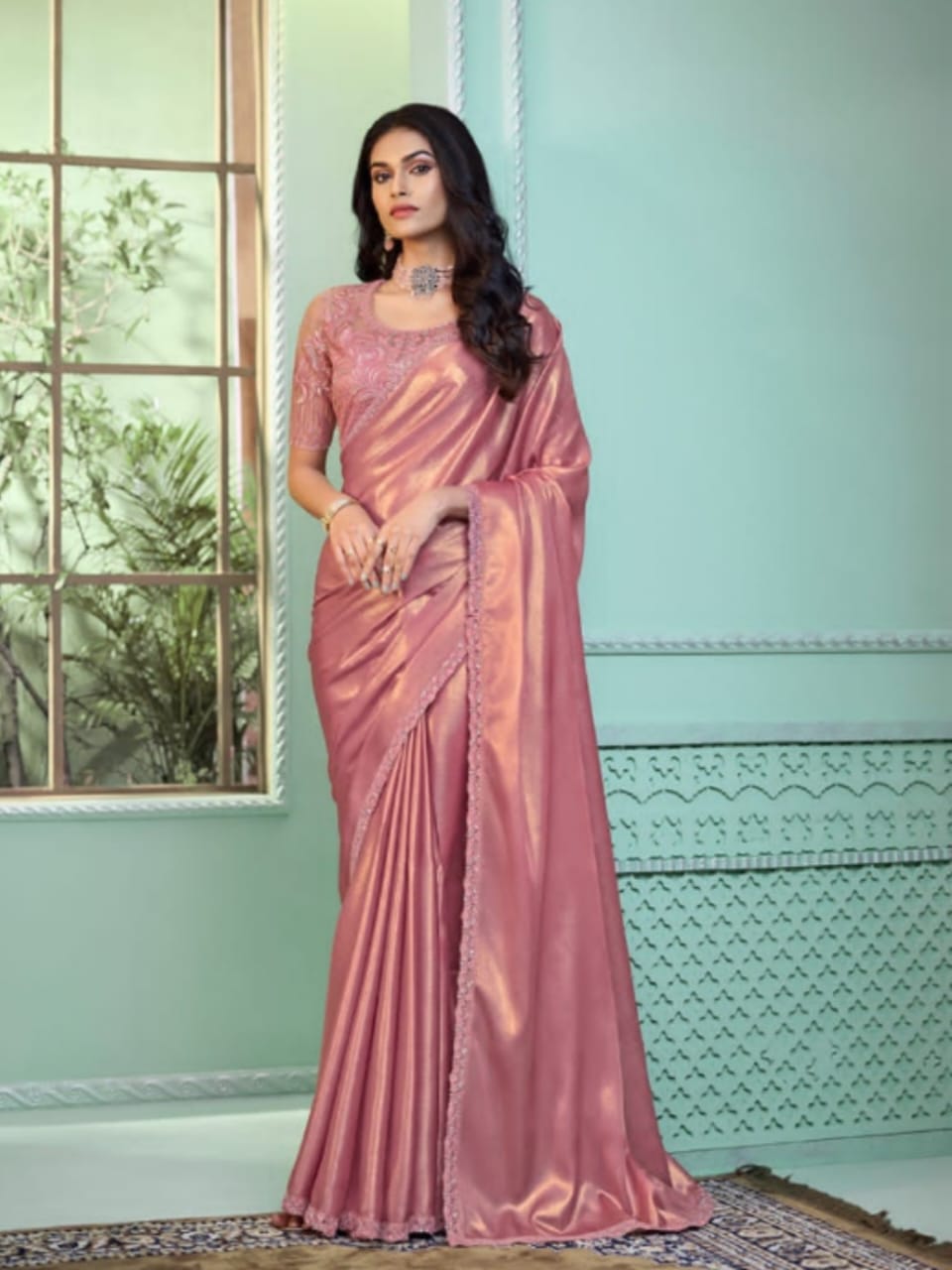 Moonlit Grace Pink Georgette Silk Saree - Rent.