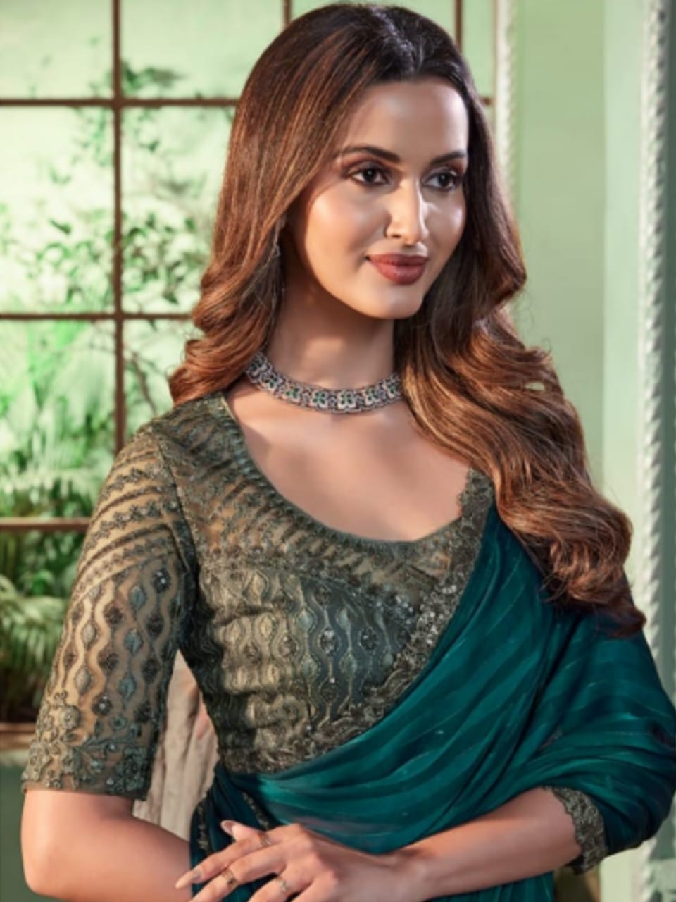 Moonlit Grace Silver Pattern Georgette Silk Saree - Rent